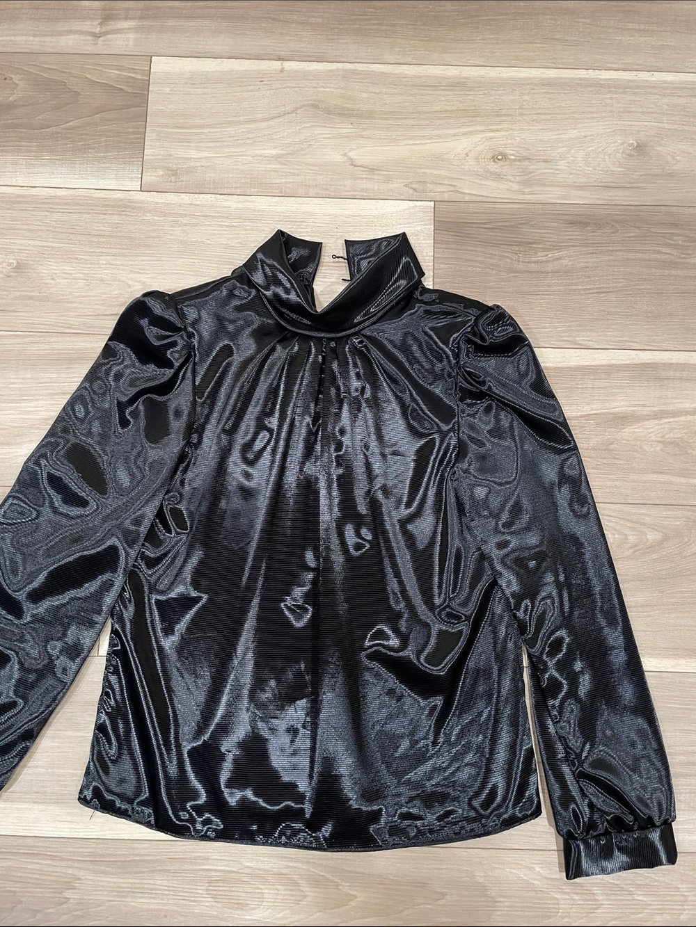 Classic Black Satin High-Neck Blouse